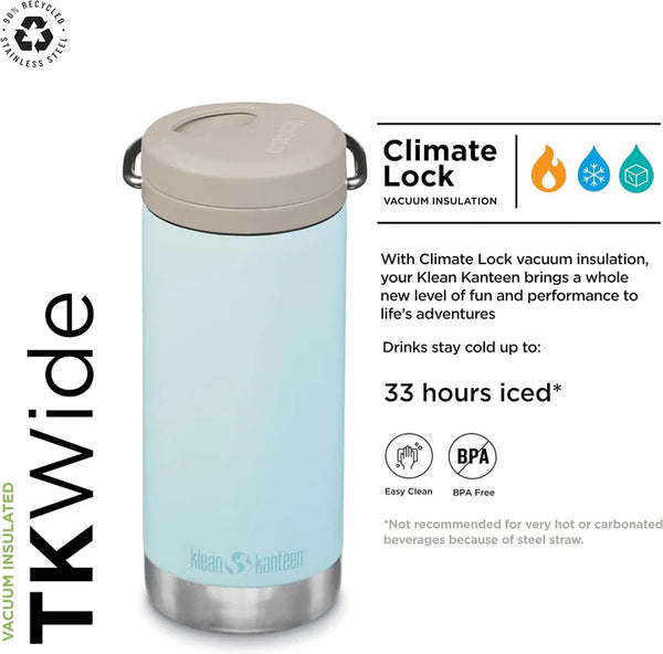 Klean Kanteen Insulated 16oz Water Bottle with Twist Straw Cap
