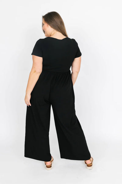 Smash + Tess Camille Short Sleeve Romper in Midnight Black