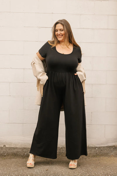 Smash + Tess Camille Short Sleeve Romper in Midnight Black