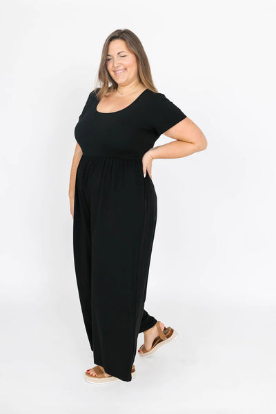 Smash + Tess Camille Short Sleeve Romper in Midnight Black