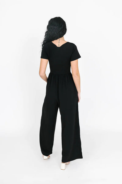 Smash + Tess Camille Short Sleeve Romper in Midnight Black