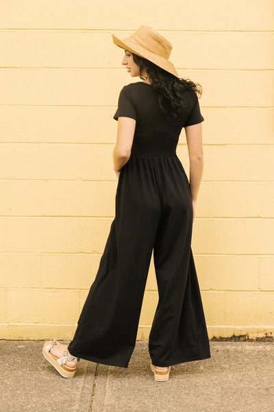Smash + Tess Camille Short Sleeve Romper in Midnight Black