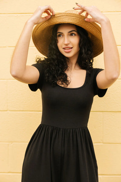 Smash + Tess Camille Short Sleeve Romper in Midnight Black