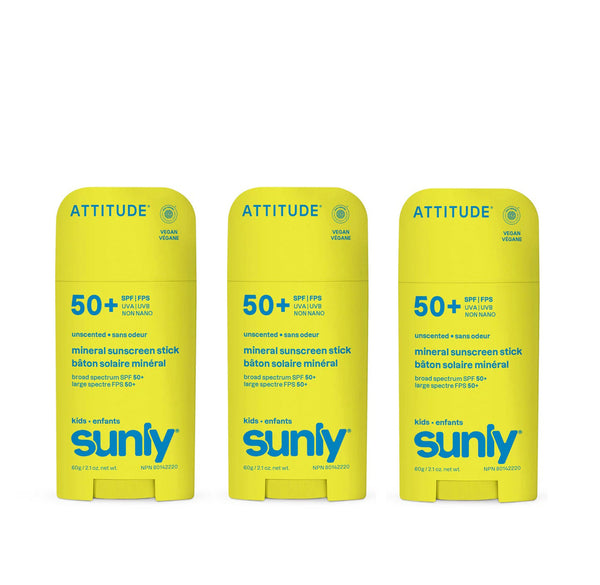 Attitude Kids Sunly Mineral Sunscreen Face & Body Stick SPF50 - 3 Pack 🇨🇦