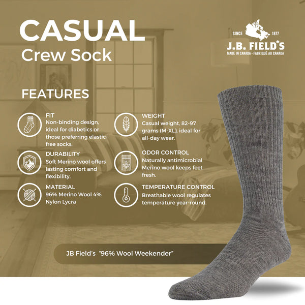 J.B. Fields Weekender Merino Wool Socks - Adult 🇨🇦