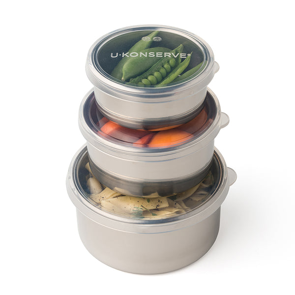 U-Konserve Stainless Steel Round Nesting Trio with Clear Silicone Lids