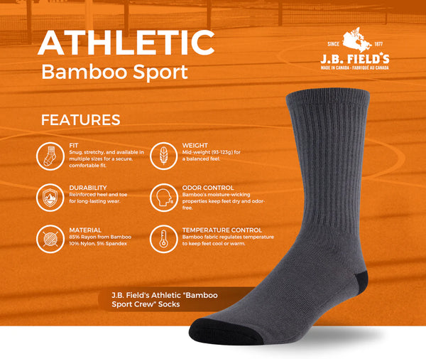 J.B. Fields Premium Athletic Bamboo Sport Crew Socks - 3-Pack